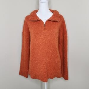 Lillusory Orange Fuzzy Chunky Quarter Zip Oversized Sweater Small Cozy Casual